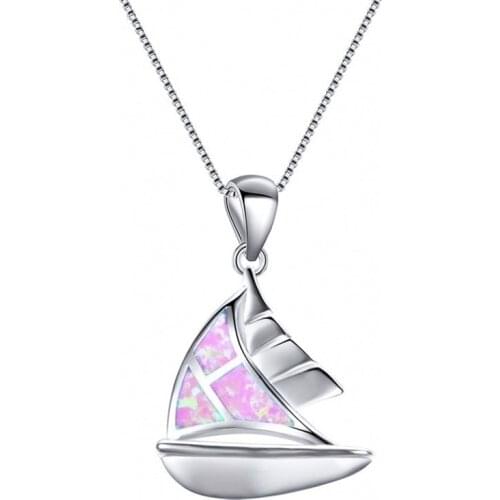 Vintage Imitation Opal Stone Necklaces Fashion Boat Shape Pendant Necklace Statement Bohemian Jewelry For Women Accessories Gift