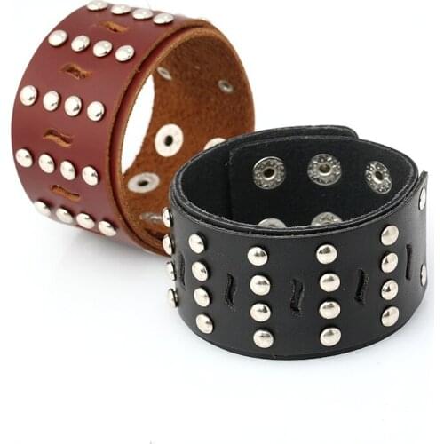 Rivet Vintage Cow Leather Cuff Wrap Bracelets For Men Women 2018 New Arrival Adjustable Bracelet Valentines' Gift
