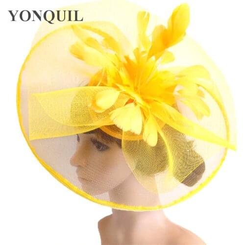 Yellow Feather Flower Fascinator Wedding Hair Clip And Headbands Winter Party Royal Ascot Bridal Church Show Hat Great Quality