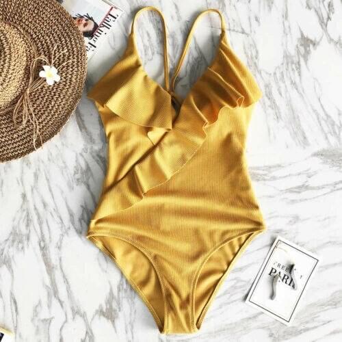 One Piece Swimsuit Women Ruffle Bandage Backless Swimwear Push Up Padded Bra Bathing Suit Beachwear Monokini Maillot De Bain