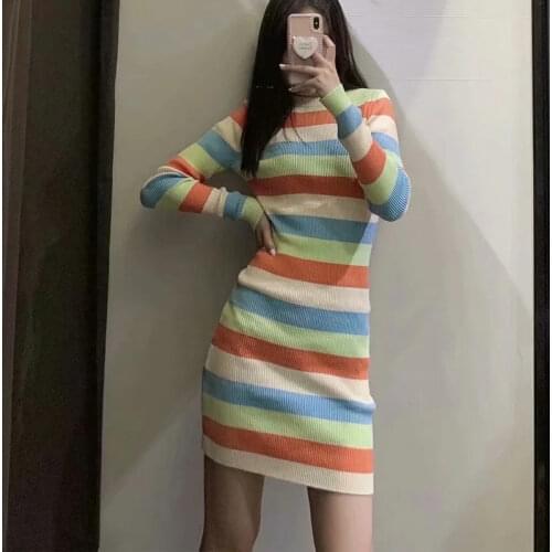 Za Women Sweet Striped Print Lapel Knitted Cardigan Vintage Long Sleeve Sweater+Knitted O Neck Mini Dress XITIMEAO
