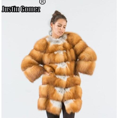 Ladies Coat Winter New Fashion Natural Red Fox Fur Outerwear Round Neck High Street Real Fox Fur Jackets