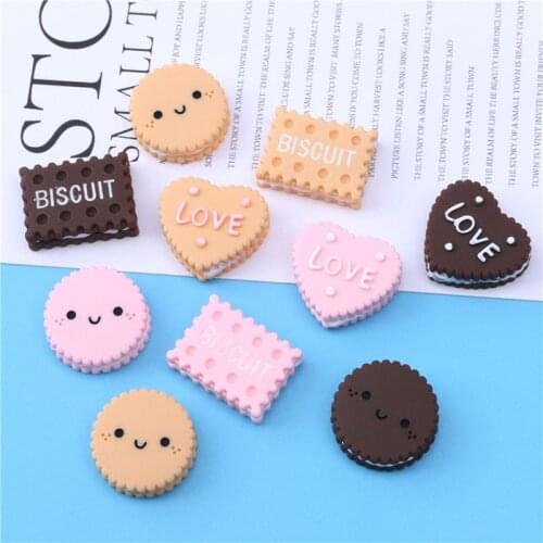 10Pcs Mini Love Cookies Resin Cabochon Flatback Kawaii Biscuits Fake Food DIY Embellishments Fit Phone Deco Part Hair Accessorie