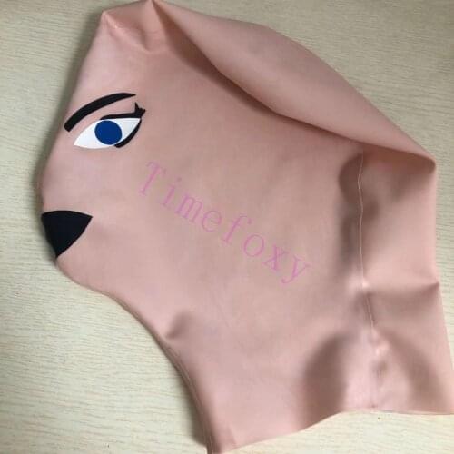 100% Latex Hood rubber face Mask Halloween hood colorful eyes Rubber mask party mask fetish hood no back zip