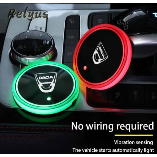 2Pcs Luminous Car Led Cup Coaster Non-slip Mat Atmosphere Light For Duster Logan Sandero Stepway 2 Dokker Lodgy Accessories