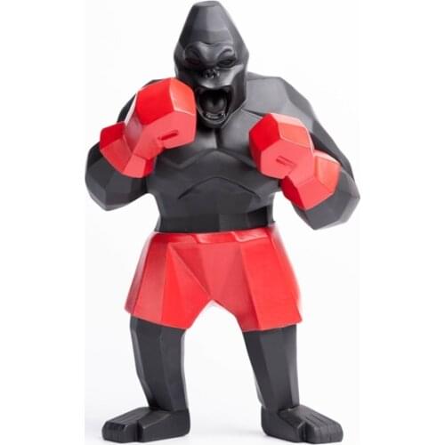 25cm Boxing King Gorilla Sculpture Monkey Animal Living Room Decoration Sport Geometric King Kong Resin Statue Birthday Gift