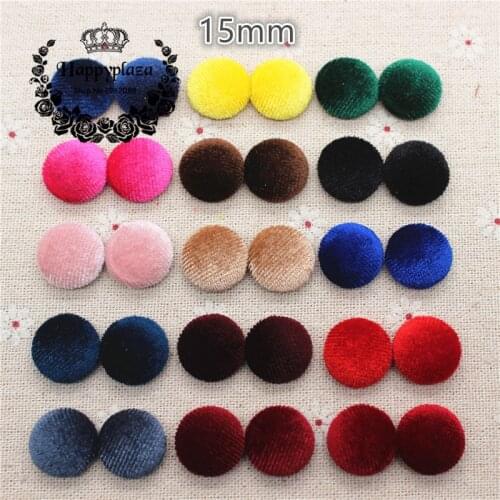 15mm 50pcs Korean Velvet Fabric Covered Round Home Sewing Buttons Flatback DIY Scrapbook Craft Accessories,Many Colors to choose