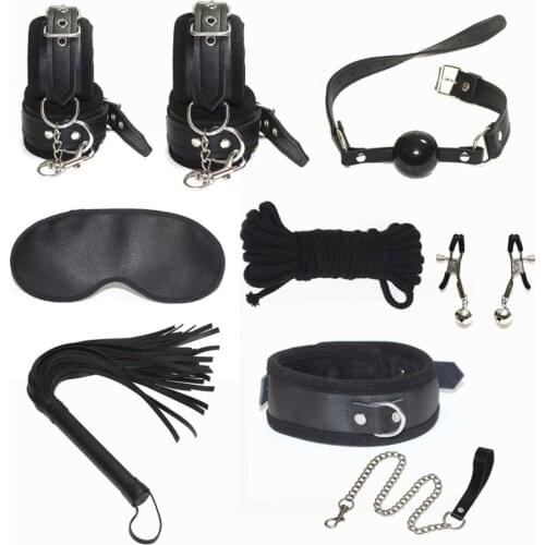 8pcs/Set Bondage Restraint Cuffs Erotic Sex Toys with Whips and Bondage Rope BDSM Collar Mouth Gag