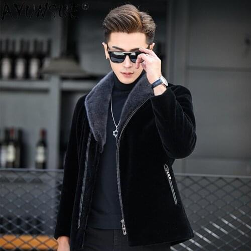 AYUNSUE Winter Mens Fur Coat 2021 Warm Black Wool Parkas Men 100% Real Mink Fur Collar Jackets Casual Casaco Masculino Gxy256