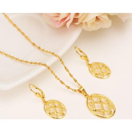 Bangrui N Pendant Earrings Ethiopian set Jewelry Pendant Necklace Earring Gold Color African Jewellery Arab