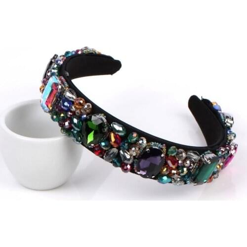 Bohemian Baroque Head Hoop Band Colorful Glass Crystal Hairbands for Women Florate Brand Luxury Rhinestone Beaded Palace Jewelry
