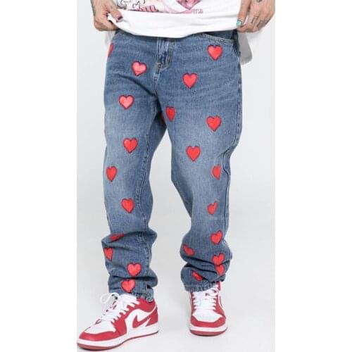 Man And Women Loose Jeans Hip Hop Love Streetwe Unisex Print Skateboard Baggy Denim Pants Harajuku Rap Male Big Oversize Trouses