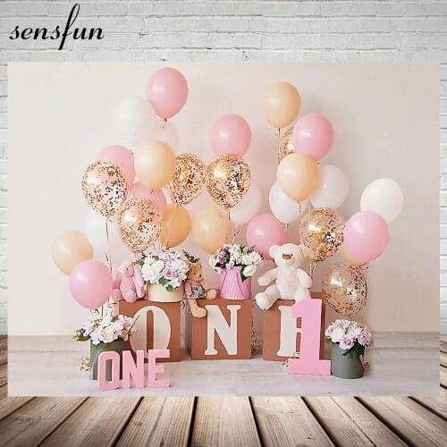 Sensfun 1st Birthday Party Photography Background Balloon Flower Baby Toy Bear Decor Photocall Backdrop For Photo Studio