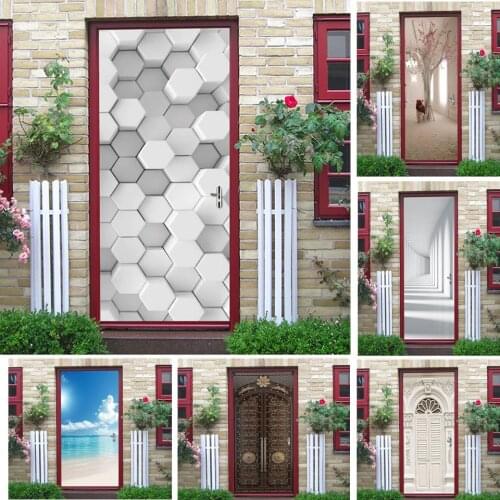 Rhombus Geometric Door Sticker Living Room Bedroom Home Decor Posters PVC Adhesive Wallpaper Art Mural Wall Decals deursticker