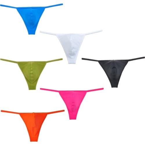 Smooth Ice Silk Stretch Elastic Sexy Male Thong Underwear Mens Thongs And G-Strings Bikini Underpants Men Tanga Pure Color