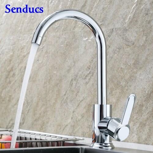 Chrome Kitchen Faucet Senducs SUS304 Stainless Steel Kitchen Sink Faucet Luxury Hot Cold Kitchen Mixer Tap Deck Mounted Faucet