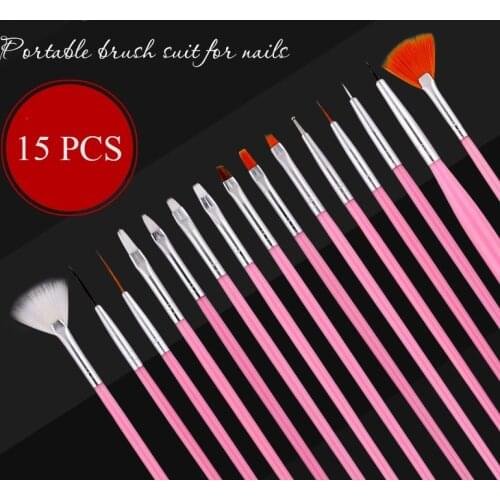 15 pcs/set Nail Art Brush Liner Dotting Design Acrylic Builder Flat Crystal Painting Drawing Carving Pen UV Gel Manicure Tools