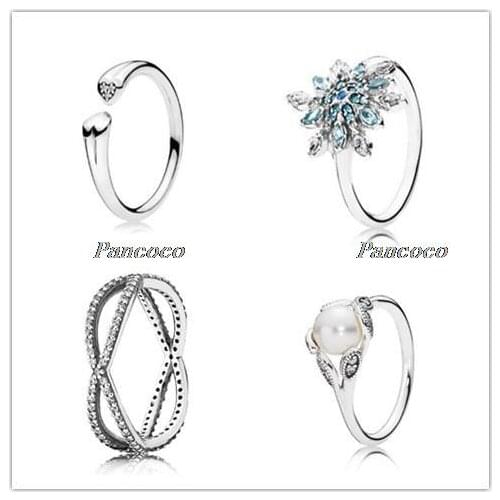 Authentic 925 Sterling Silver Rings Pave Crystallised Snowflake Ring For Women Wedding Engagement Party Gift Fashion Jewelry