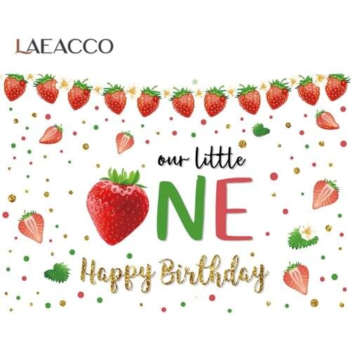 Laeacco Our Little Sweet Princes Is Turning One Strawberry Birthday Party Gold Dot Custom Banner Photo Background Photo Backdrop