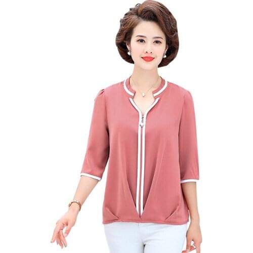 2021 Summer Women Chiffon Blouse 5XL Plus Size Chemise Femme V-neck Three Quarter Sleeve Tunic Tops Summer Casual Loose Shirt