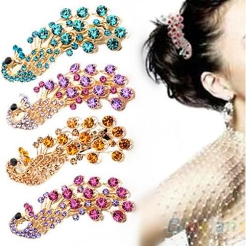 2021 Hot Selling Fashion Peacock Full Crystal Rhinestones Hairpin Hair Clip Headwear Barrettes for Women