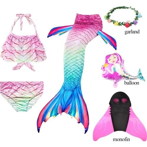 Hot Kids Girls Swimsuit Mermaid Tail Costume With Fin Garland and Mermaid Balloon Children Bikini Dress Bathing Suit D74787CH