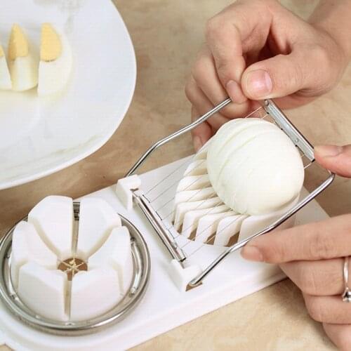 Stainless Steel PP Egg Slicer Pieces Hard-boiled EggDouble Chamber Multifunctional Kitchen Gadget Slice Wedge Perfectly Uniform