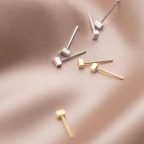 Small Square Earrings for Women Trendy 925 Sterling Silver Cube Earring Girl Korean Ear Studs Mini Minimalist Jewelry Gifts