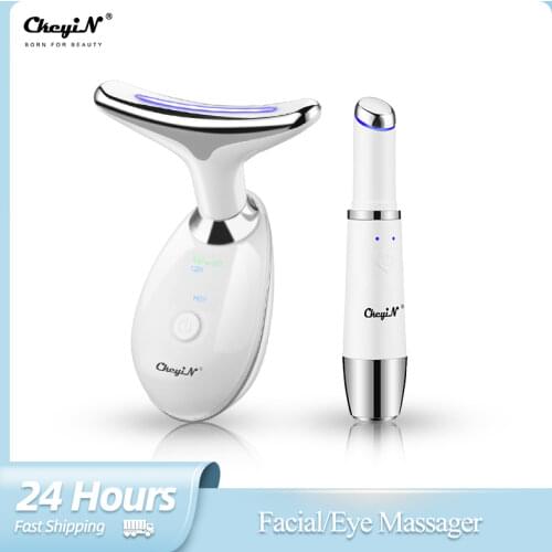 CkeyiN Facial Neck Massager Facial Lifting PhotonTherapy Heating Eye Massage Vibration Anti Wrinkle Removal Double Chin Machine