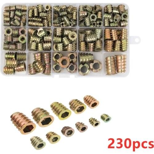 M4/M5/M6 Zinc Alloy Furniture Nuts Thread For Wood Insert Nut Flanged Hex Drive Head Furniture Nuts 230pcs