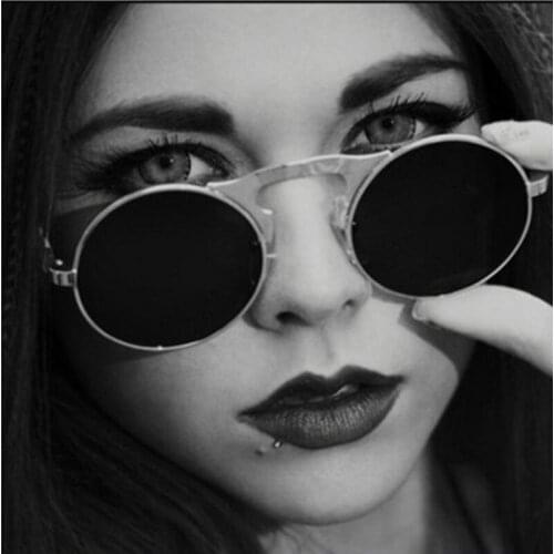 Men vintage round steampunk sunglasses men small round flip up sunglasses women retro metal silver cheap uv400