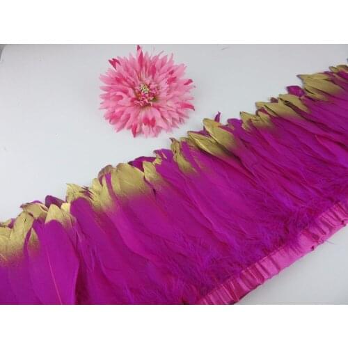 New Fashion Gold Tips Goose feather trims 2-10yards Rose Dyed geese feather ribbons /15-20cm Duck feather fringes Free shipping