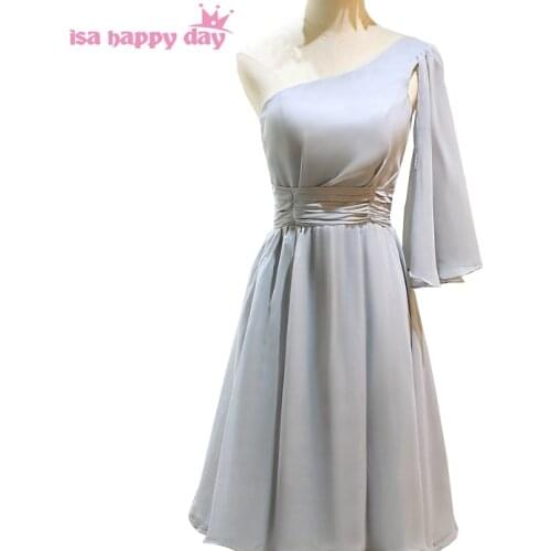 Women grey formal size 6 short one shoulder chiffon girls party dress evening length gown dresses gowns china to party H4265