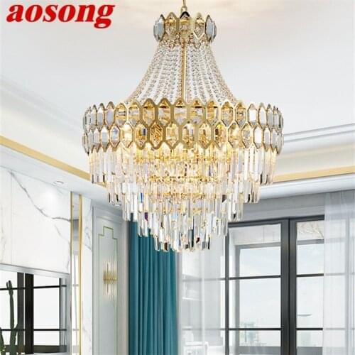 AOSONG Hanging Chandelier Crystal Modern LED Luxury Fixtures Home Decorative For Living Room Dining Room Villa Duplex