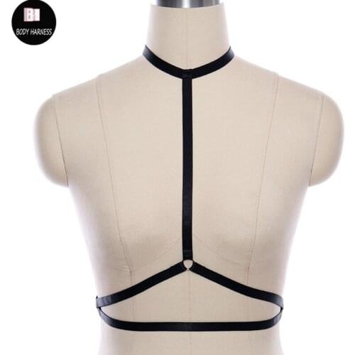 Simple Design Sexy Women Rave Harness Cage Bra Goth Black Top Bondage Dress 90s Fetish Pole Dance Lingerie Body Harness