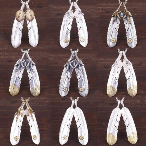 Retro personalized feather bird necklace pendant solid S925 pure silver eagle claw all-match trendy pendant for men and women