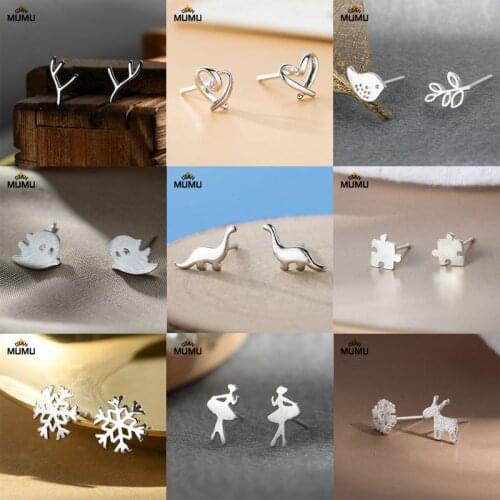Silver Fashion Stud Earrings Snowflake Star Crown Stud Earrings Female Exquisite Student Girlfriend Jewelry Accessories