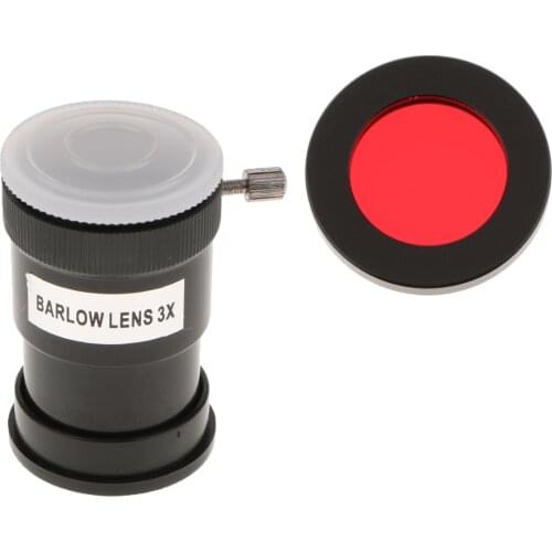 1.25 inch 3X Barlow Lens Multi-coated Broadband Film M42 Thread & Telescope Eyepiece Color Filter (Red) for Astronomy Accessory