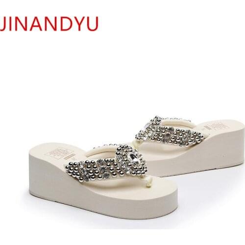 Size 42 Flip Flops Women Sandals Womens High Heels 3/6cm Crystal Mules Femininos Wedges Slippers Women Summer Platform Shoes