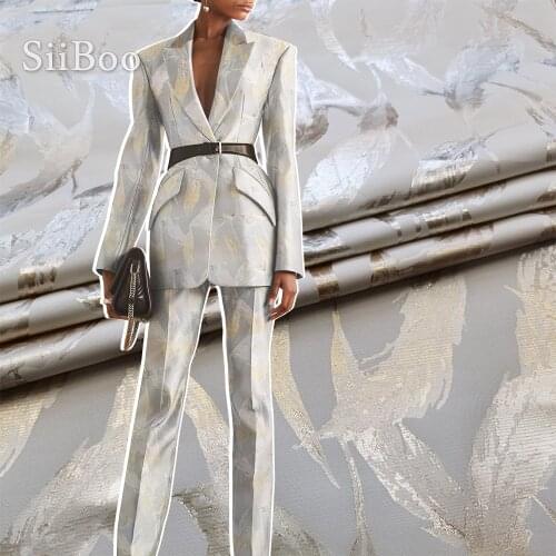 Siiboo metallic jacquard fabric with gold thread feather pattern yarn dyed Italy luxurious tejido tissu for women dress sp6551
