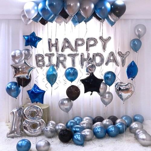 Blue Sliver Metal Latex Balloons Crown Happy Birthday Letter Balloons Star Heart Wedding Birthday Baby Shower Party Decoration