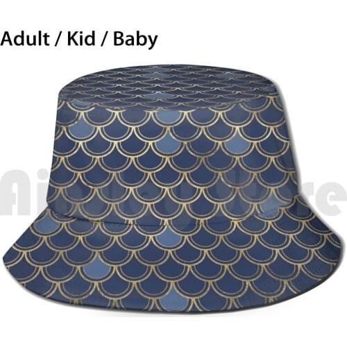 Mermaid Scales Blue And Gold Sun Hat Mermaid Scales Blue And Gold Abstract Pattern Mermaid Navy Fantasy