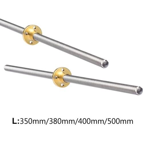 Lead Screw 350mm 380mm 400mm 500mm Length 3D Printer Parts Thread 8mm Trapezoidal Screws Copper Nuts Leadscrew Part