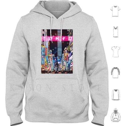 Tokyo Hoodies Long Sleeve City Cityscape Skyline Silhouette Downtown Tokyo Japan Japanese Kawaii Manga Asian New