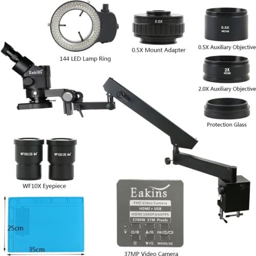 3.5X-90X Articulating Arm Pillar Clamp Trinocular Microscope Simul Focal 37MP HDMI USB Electronic Digital Microscope Camera Set