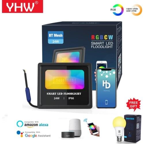 YHW 24W LED Smart Floodlights RGBCW Bluetooth Mesh Spotlight Home Outdoor Lighting Wall Lamp Celling Light IP66