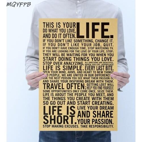 Words Control English Inspirational Kraft Paper Poster Home Decoration Picture Wall Sticker Gift Picture 50.5x35cm