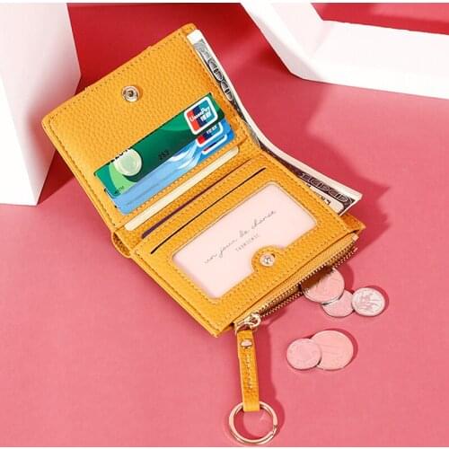 2021 Women Leather Bilfold Short Wallet Soft Hasp Female Luxury Card Holder Small Coin Pocket Girls Slim Zipper Keychain Purse