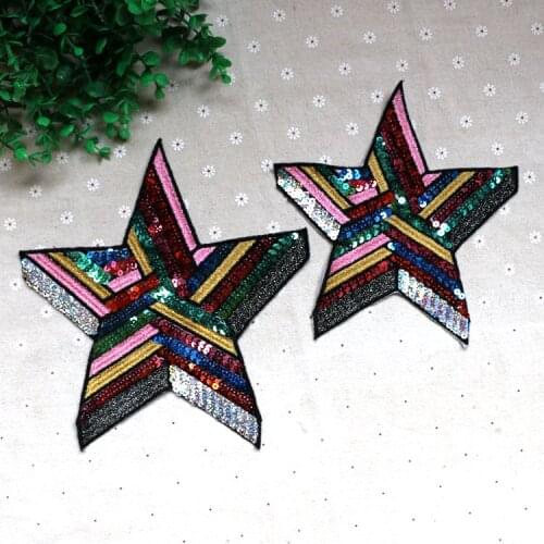 Star 2pcs/set sequins sew on patch vintage embroidery fabric applique T-shirt Clothing DIY Apparel Decoration Patch
