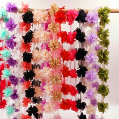 1 Yards 3D Chiffon Flowers 5.5cm Width Lace Trim 12Flower Lace Ribbon DIY Decoration Clothes Accessories